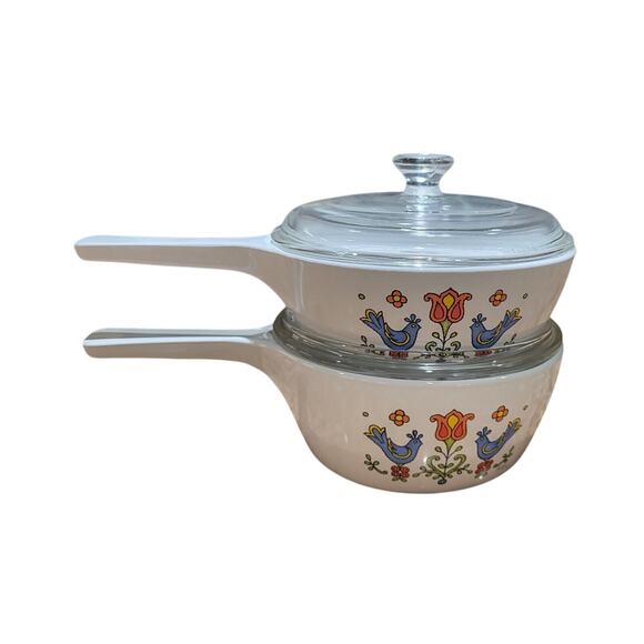 Vintage Corning Ware Country Festival Blue Bird Skillet w/Lids (P-81-B & P-82-B) - Picture 1 of 16